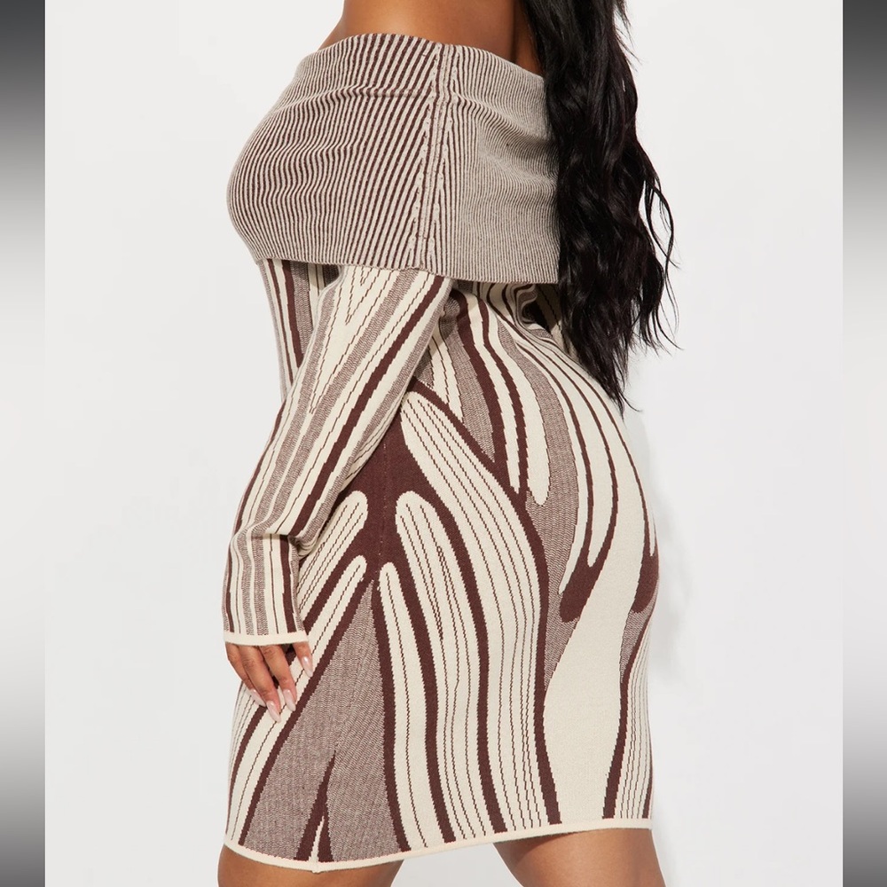 Off the Shoulder Long Sleeve Sweater Mini Dress - Picture 2 of 5